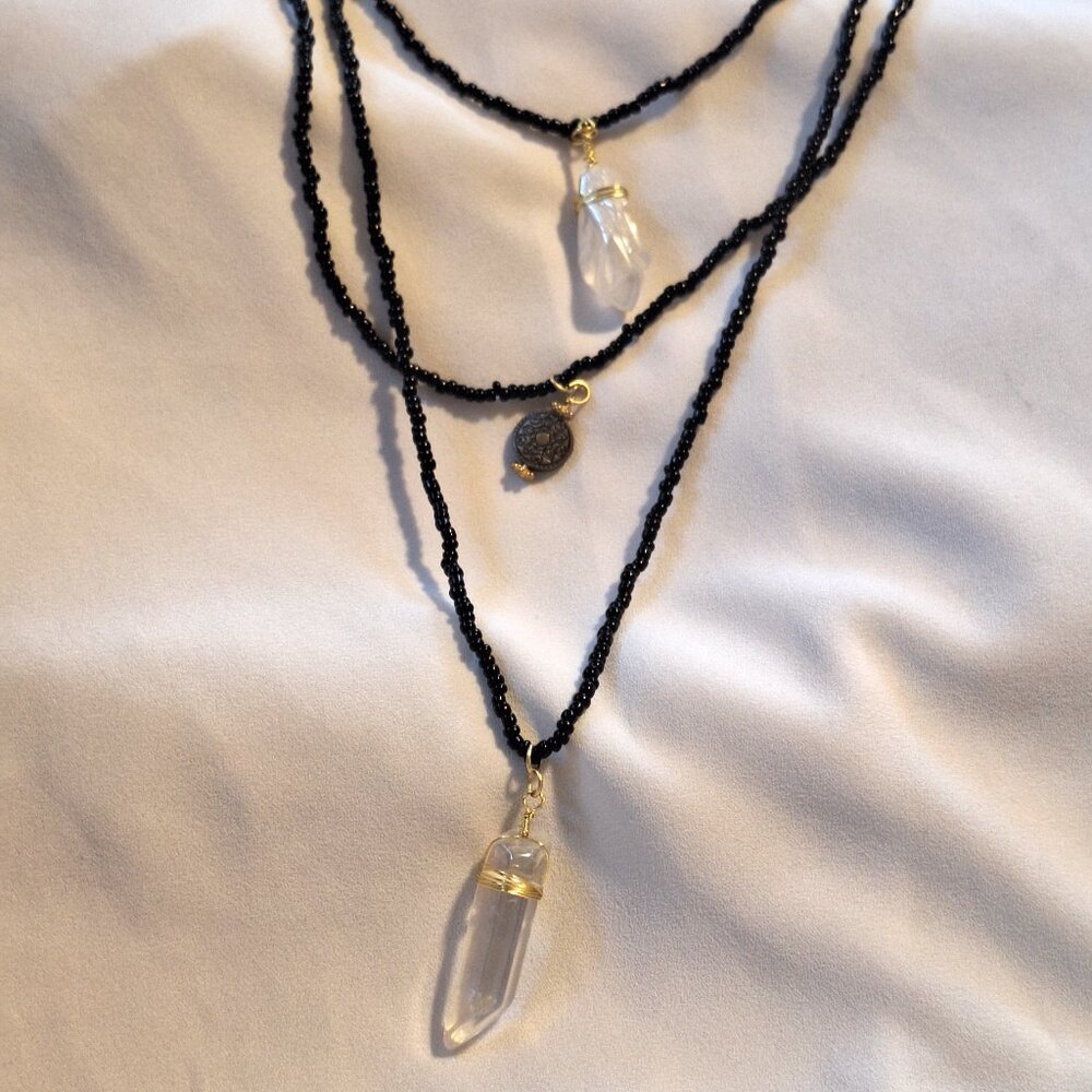 Artisan Handmade 3 Strand Aura Quartz Beaded Necklace